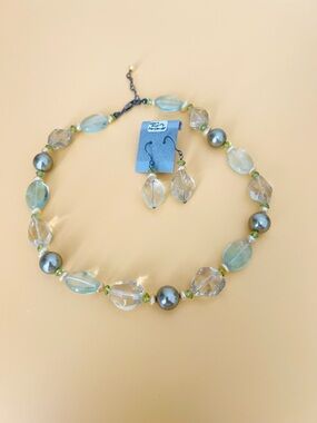 Lemon quartz, period, faux pearls Beaded Necklace/Earring Set, sterling silver